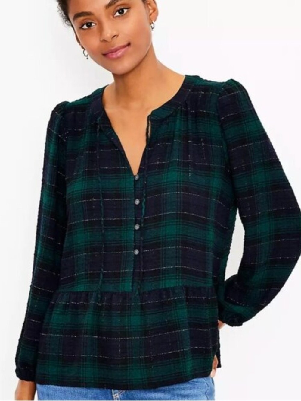 ❤️ NWT! LOFT PLAID SHIMMER PEPLUM TOP / BLOUSE, LARGE